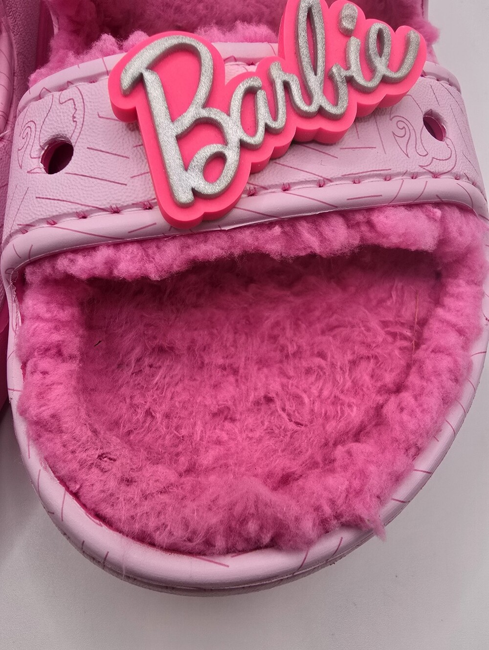 CROCS Cozzzy Pink Plush-Lined Mattel Barbie Slide Sandals. Worn Once. Ladies 10 - Picture 4 of 16